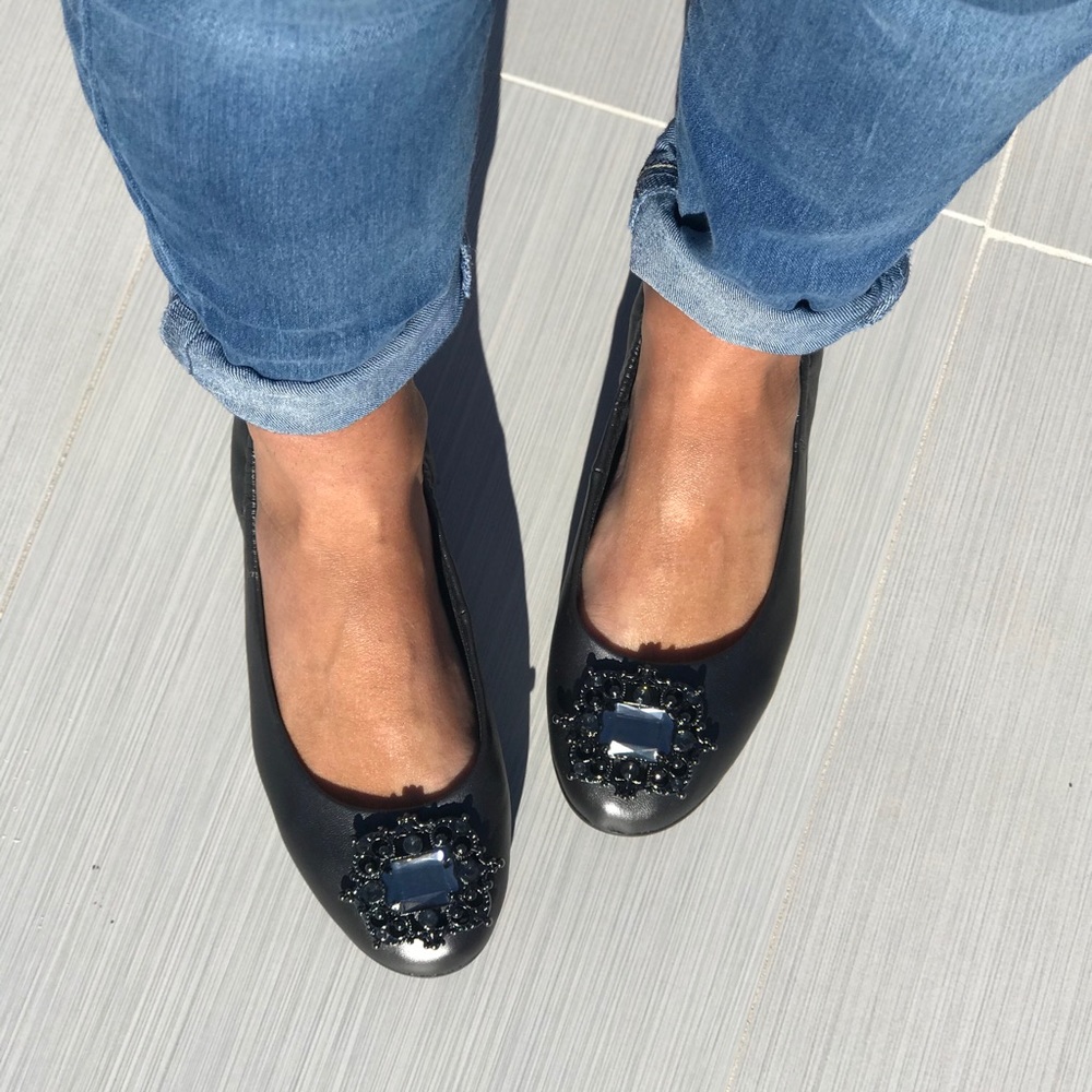 Metallic Pewter Embellished Buckle Ballet Flats - Picture 2 of 5